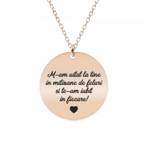 Colier argint banut 20 mm - personalizata cu text - placat cu aur roz